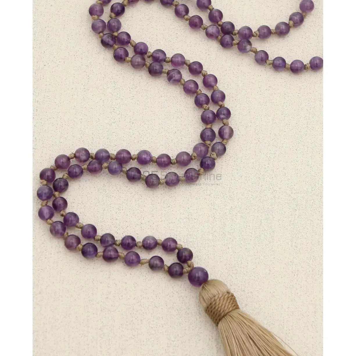 108 Beads Amethyst Prayer Mala Knotted Necklace 925MBC100_1