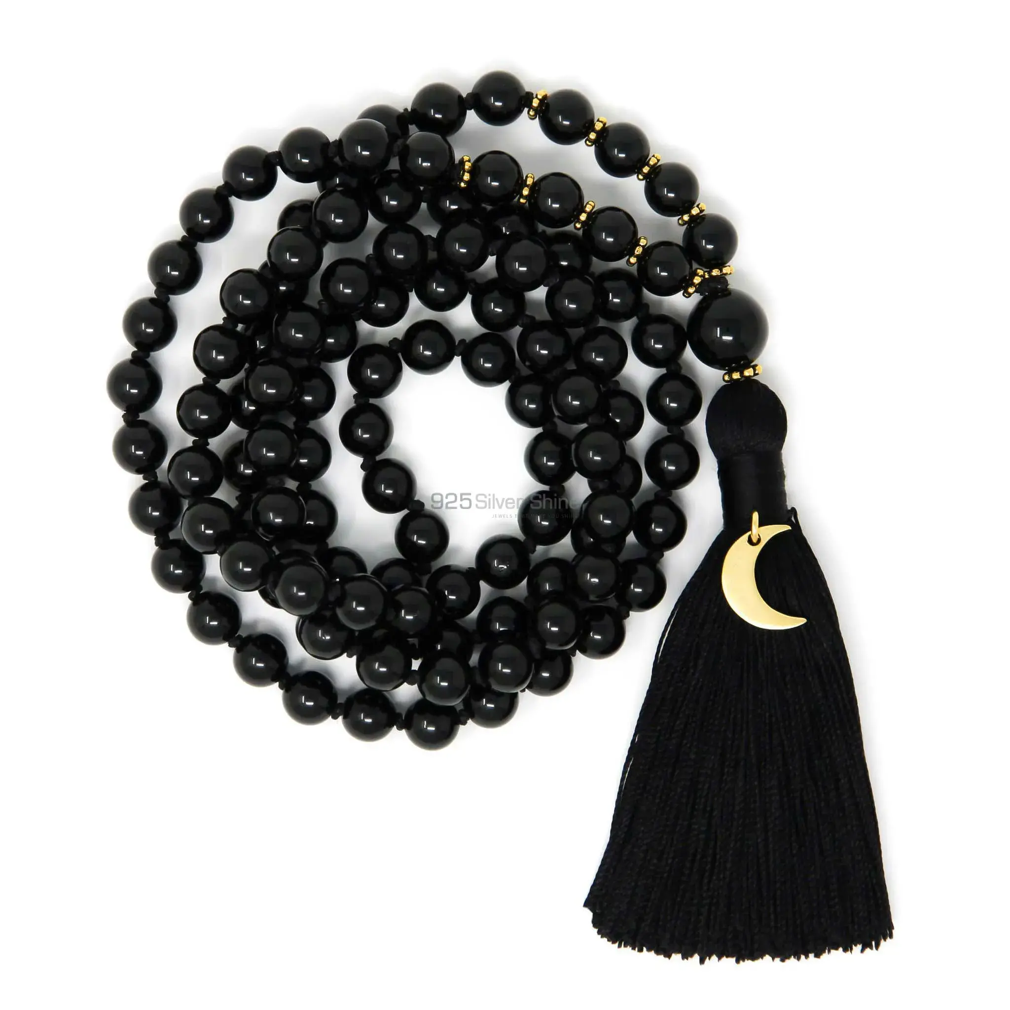108 Beads Black Tourmaline Meditation Mala Necklace 925MBC104