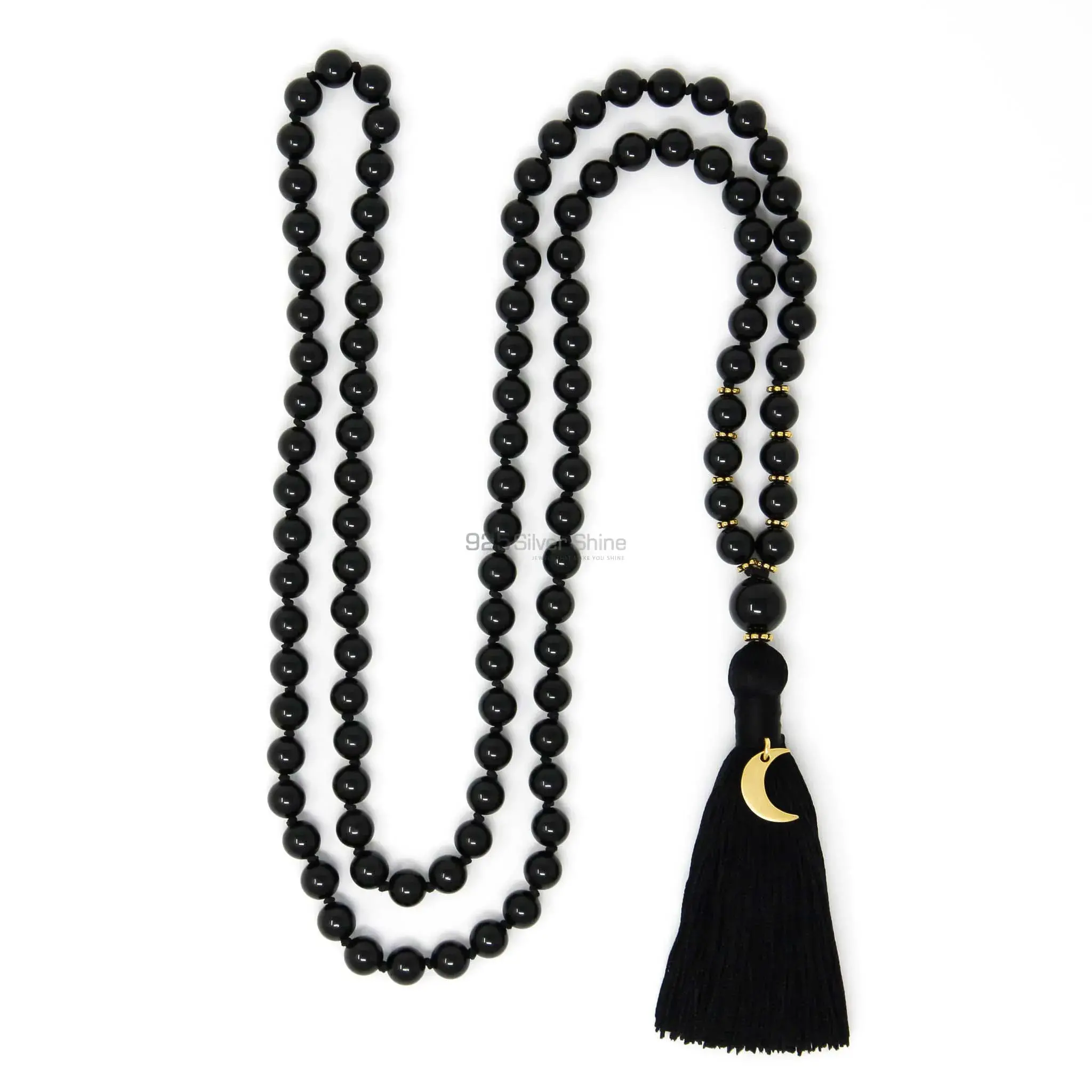 108 Beads Black Tourmaline Meditation Mala Necklace 925MBC104_0