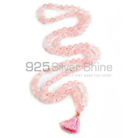 108 Semi Precious Faceted Rose Quartz Gemstone with Tassel for Mantra and Meditation-Yoga-Reiki-Chakra Stones 925MBC121