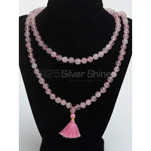 108 Semi Precious Faceted Rose Quartz Gemstone with Tassel for Mantra and Meditation-Yoga-Reiki-Chakra Stones 925MBC121_2