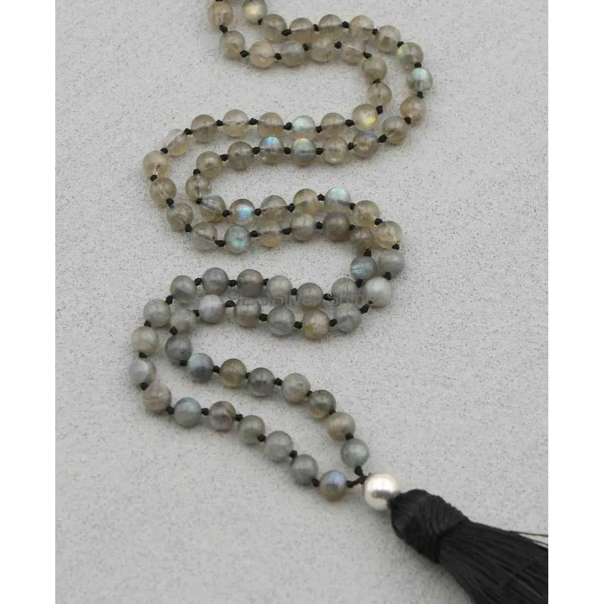 108 Semi Precious Labradorite Gemstone with Tassel for Mantra and Meditation-Yoga-Reiki-Chakra Stones 925MBC112_1