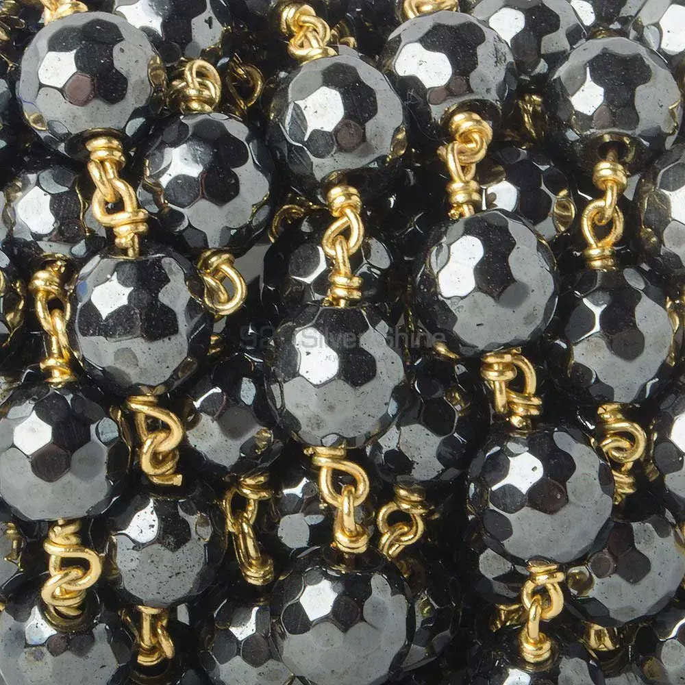 10mm Hematite faceted Round Rosary Chain. "Wire Wrapped 1 Feet Roll Chain"_0