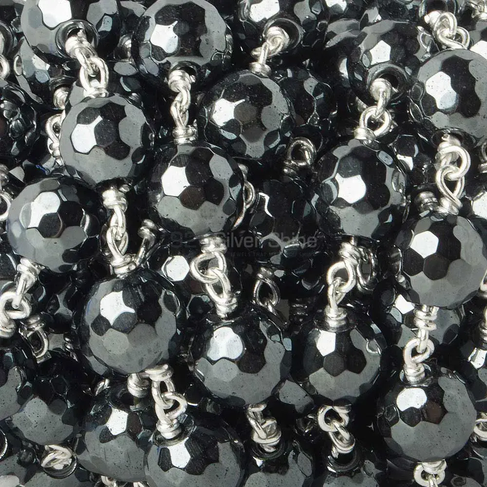 10mm Hematite faceted Round Rosary Chain. "Wire Wrapped 1 Feet Roll Chain"_1
