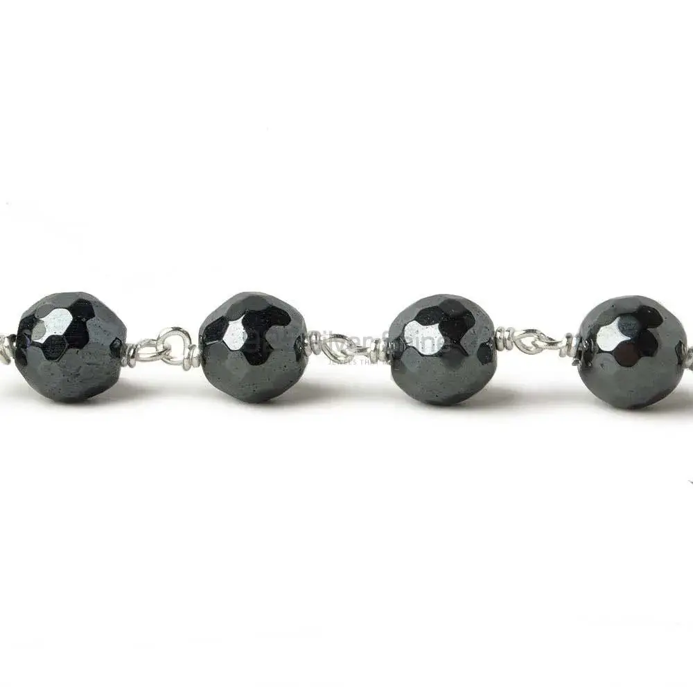 10mm Hematite faceted Round Rosary Chain. "Wire Wrapped 1 Feet Roll Chain"_2