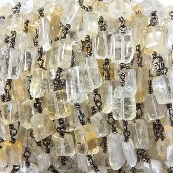 10x6mm Citrine Crystal Quartz Rosary Chain. "Wire Wrapped 1 Feet Roll Chain"