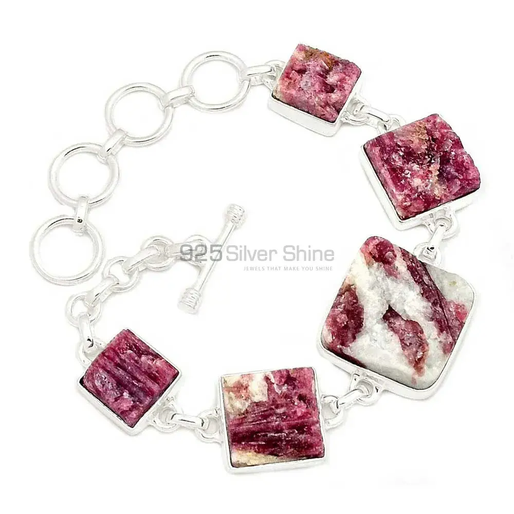 925 Fine Silver Bracelets Suppliers In Pink Tourmaline in Quartz Gemstone Jewelry 925SB291-6