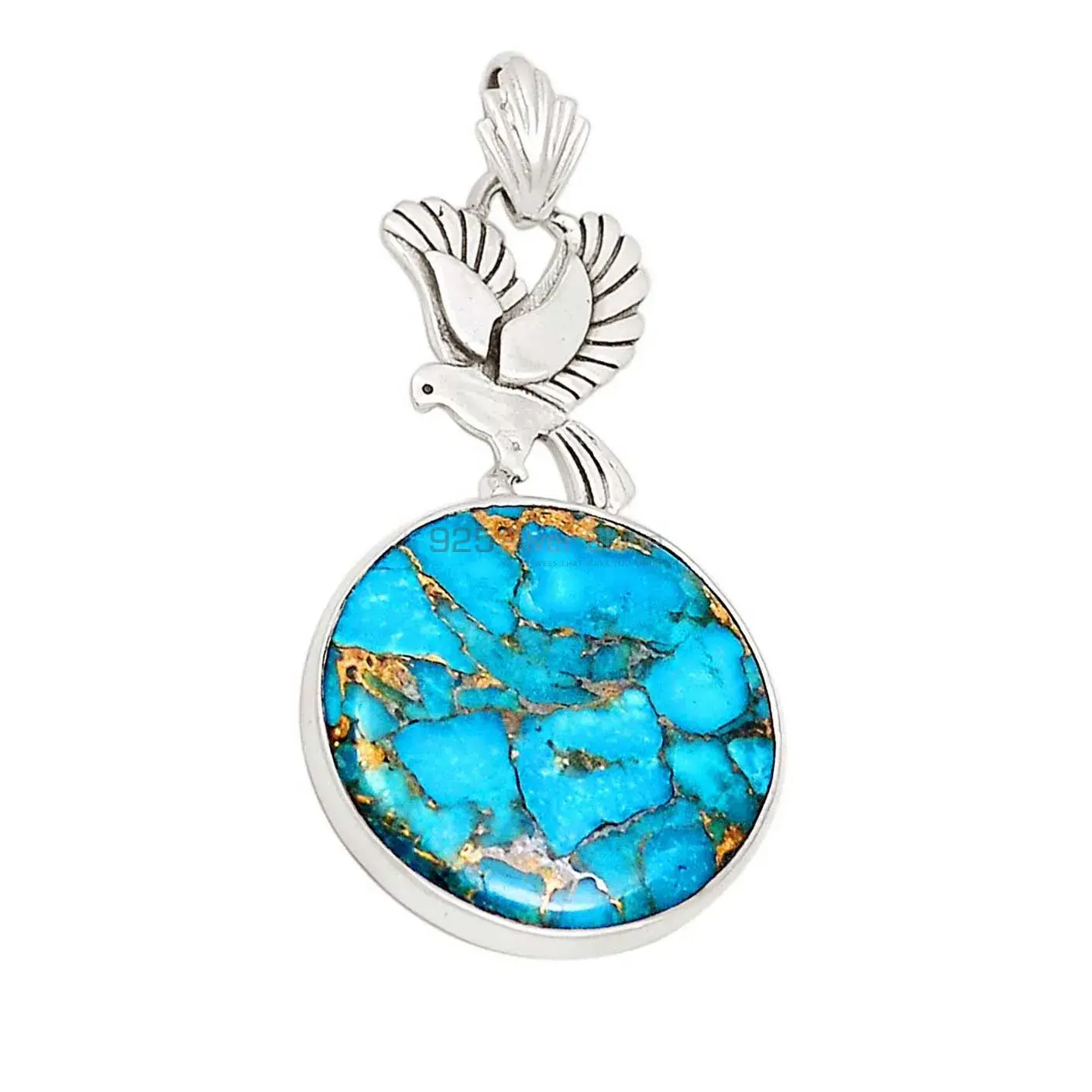 925 Fine Silver Pendants Suppliers In Copper Turquoise Gemstone Jewelry 925SP190-4_4