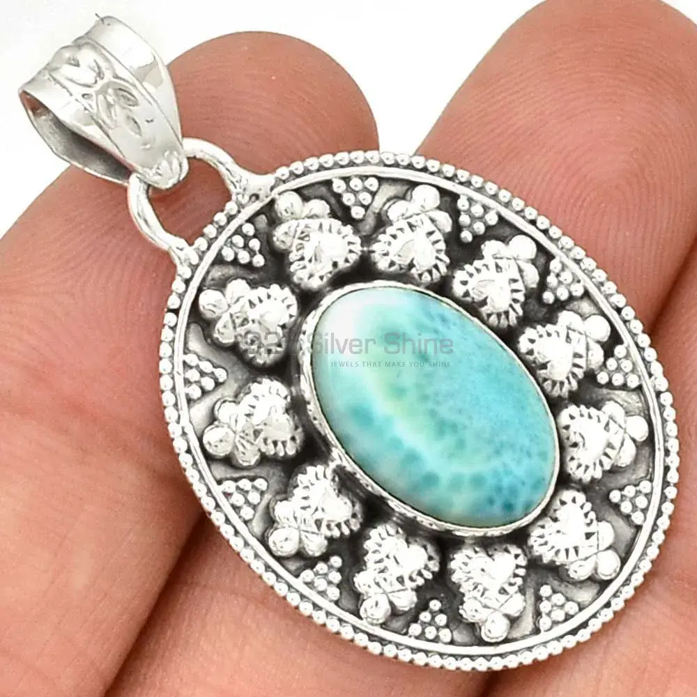 925 Fine Silver Pendants In Larimar Gemstone Jewelry 925SP073-4_1