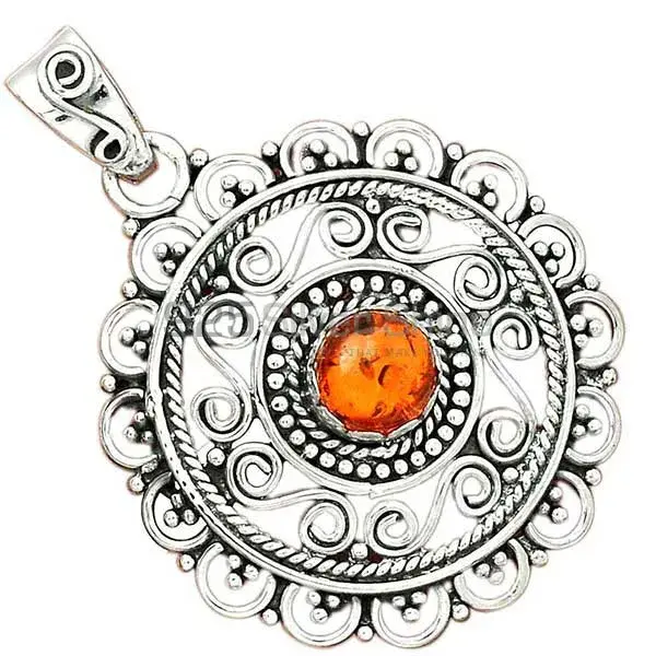 925 Fine Silver Pendants In Amber Gemstone Jewelry 925SP19-6_0