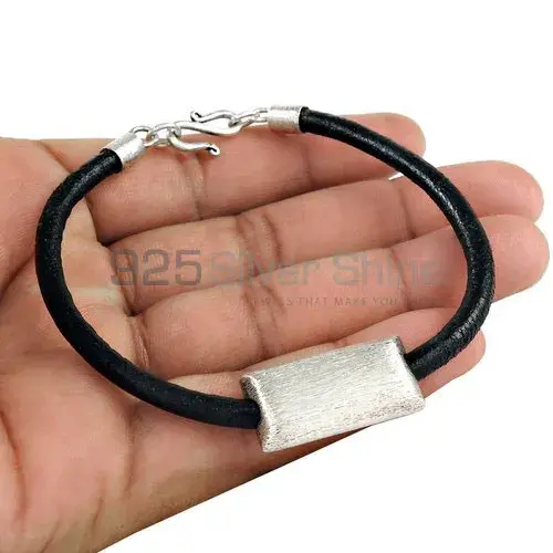 925 Silver Mat Finishing Bracelets In Leather-925SB318