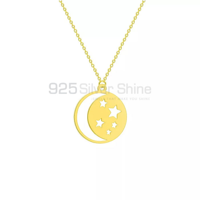 925 Silver Moon And Star Cut Minimalist Charm Necklace MOMN393