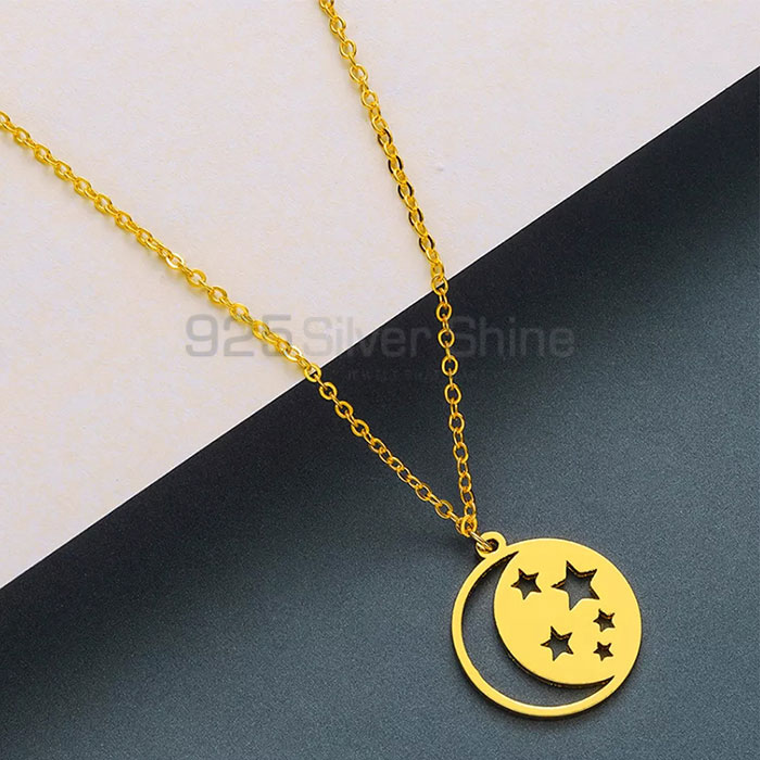925 Silver Moon And Star Cut Minimalist Charm Necklace MOMN393_0