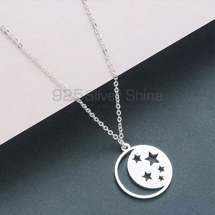 925 Silver Moon And Star Cut Minimalist Charm Necklace MOMN393_1