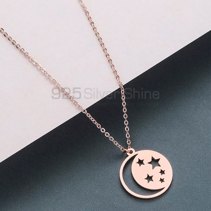 925 Silver Moon And Star Cut Minimalist Charm Necklace MOMN393_2