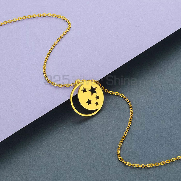 925 Silver Moon And Star Cut Minimalist Charm Necklace MOMN393_3