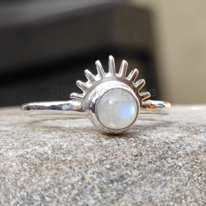 925 Silver Sun Rice Ring With Rainbow Moonstone SSR51