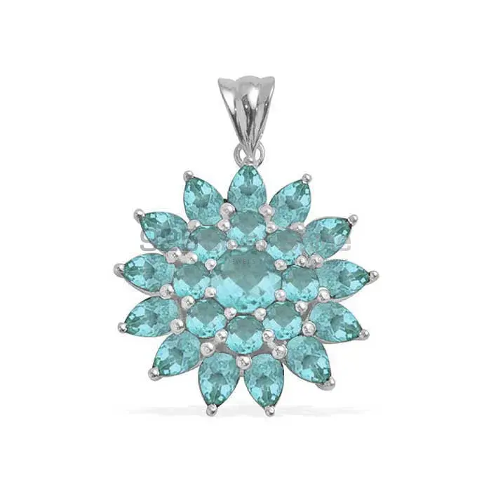 925 Solid Silver Pendants Exporters In Blue Topaz Gemstone Jewelry 925SP1669