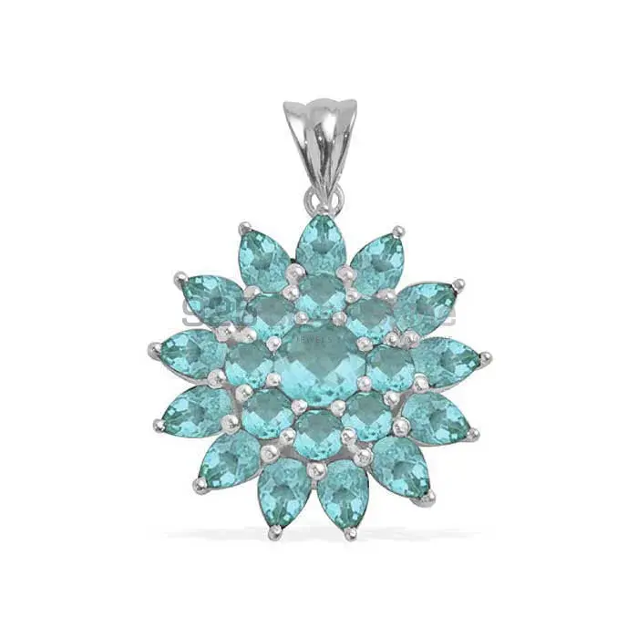 925 Solid Silver Pendants In Blue Topaz Gemstone Jewelry 925SP1669_0