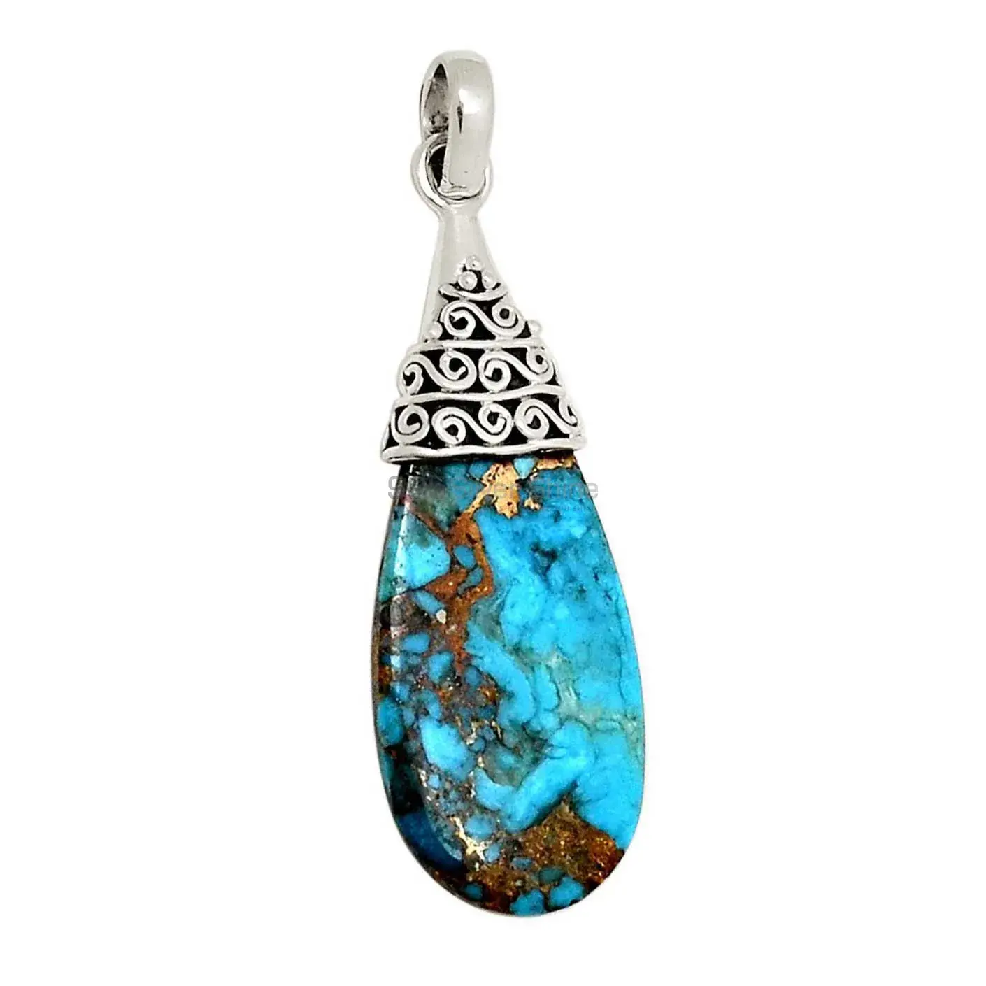 925 Solid Silver Pendants Exporters In Copper Turquoise Gemstone Jewelry 925SP190-3_1