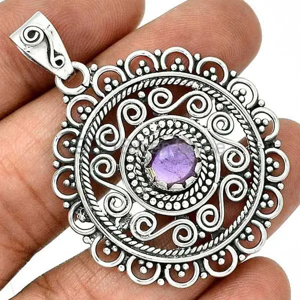 925 Solid Silver Pendants In Amethyst Gemstone Jewelry 925SP19-5_1
