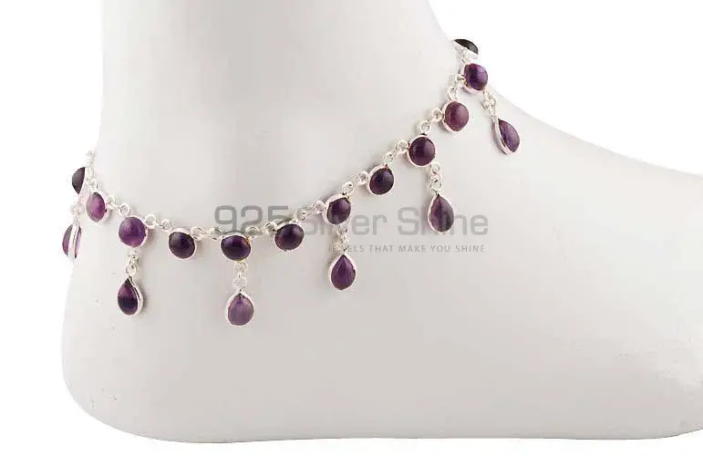 925 Sterling Silver Anklet In Amethyst Gemstone Jewelry