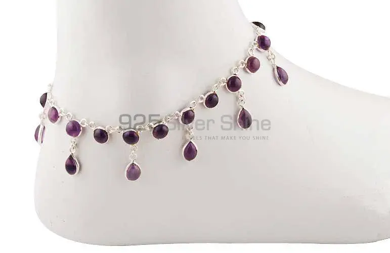 925 Sterling Silver Anklet In Amethyst Gemstone Jewelry 925ANK101