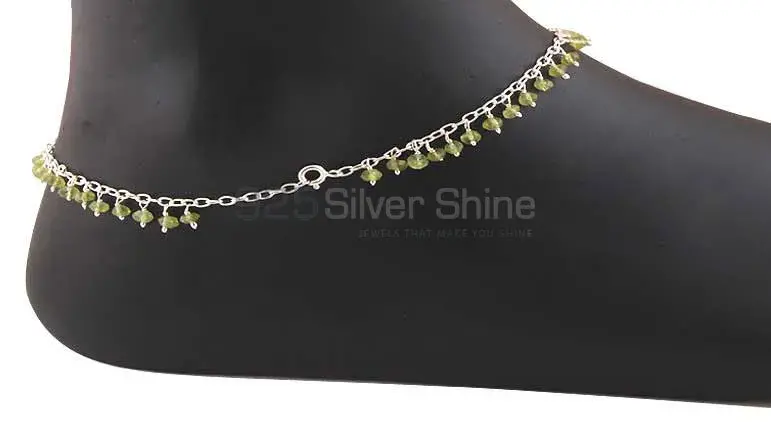 925 Sterling Silver Anklet In Peridot beads Stone