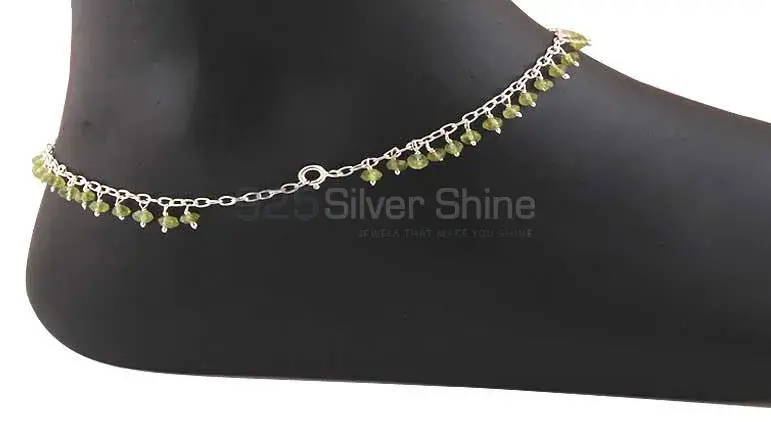 925 Sterling Silver Anklet In Peridot beads Stone 925ANK163-1