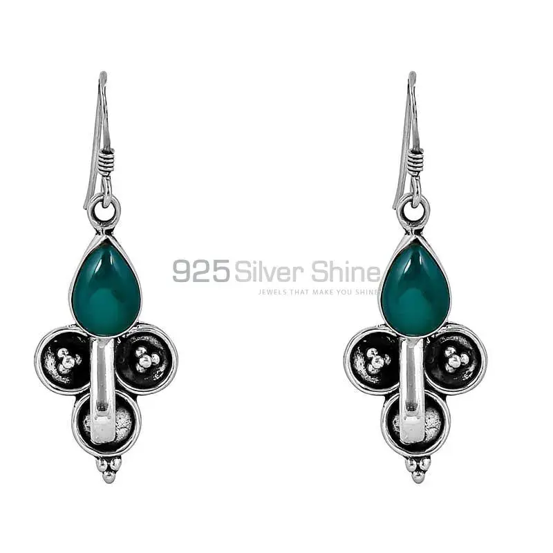 925 Sterling Silver Earring In Green Onyx Semi Precious Gemstone 925SE48