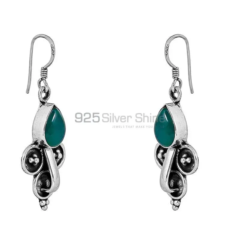 925 Sterling Silver Earring In Green Onyx Semi Precious Gemstone 925SE48_0