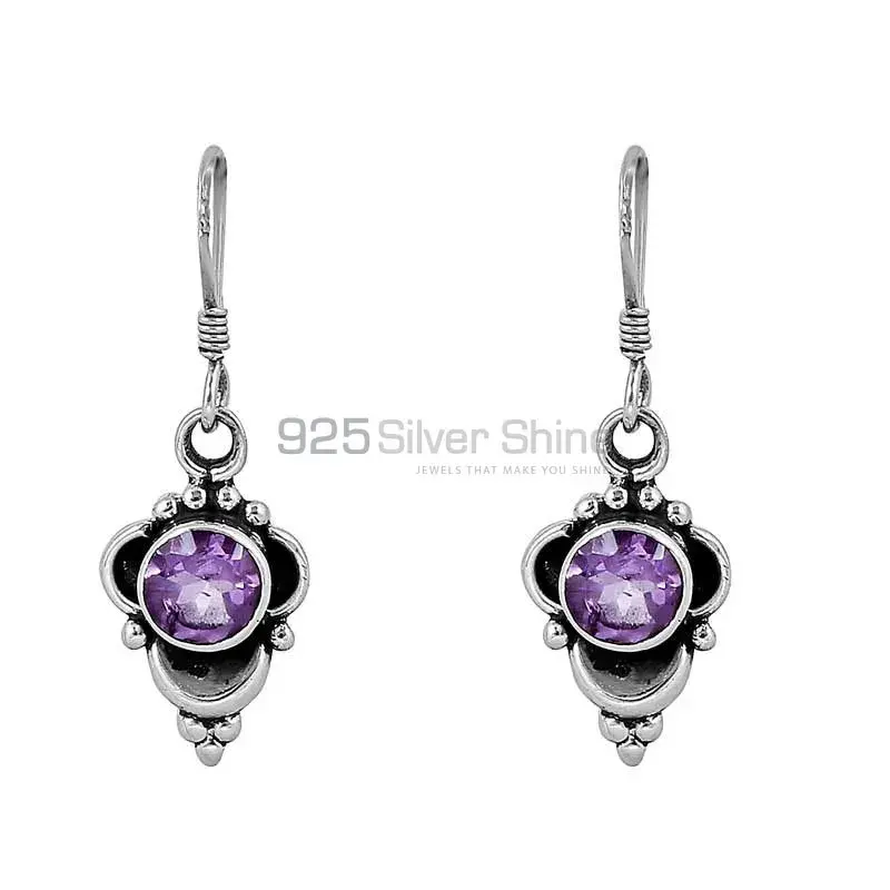 925 Sterling Silver Earring In Natural Amethyst Semi Precious Gemstone 925SE49