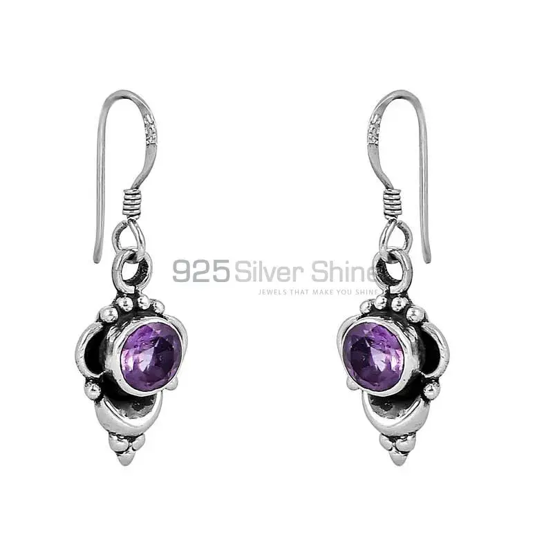 925 Sterling Silver Earring In Natural Amethyst Semi Precious Gemstone 925SE49_0