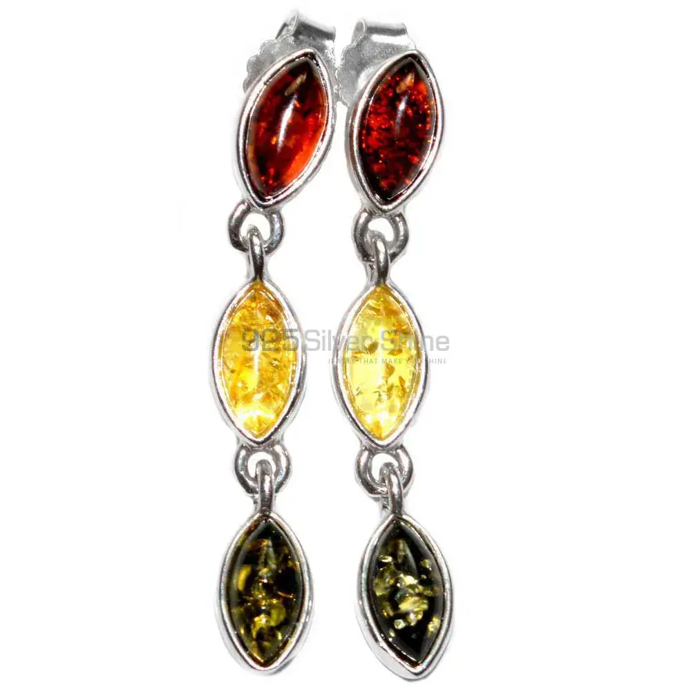 925 Sterling Silver Earrings Exporters In Genuine Amber Gemstone 925SE2914