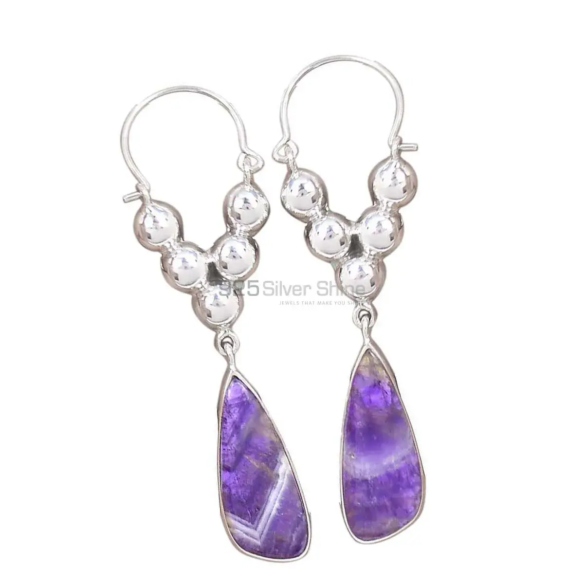 925 Sterling Silver Earrings In Genuine Amethyst Lace Agate Gemstone 925SE3072_0