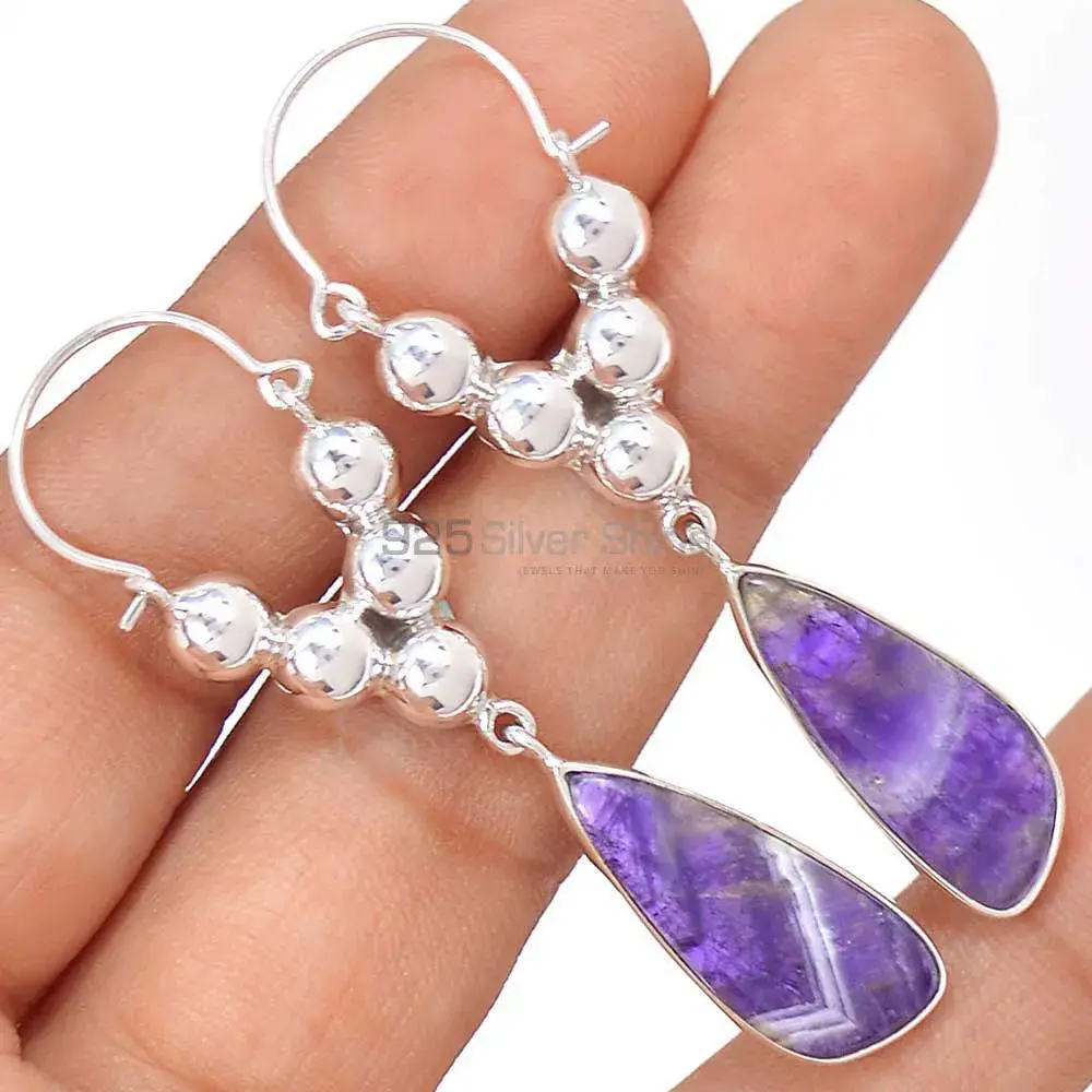 925 Sterling Silver Earrings In Genuine Amethyst Lace Agate Gemstone 925SE3072_1