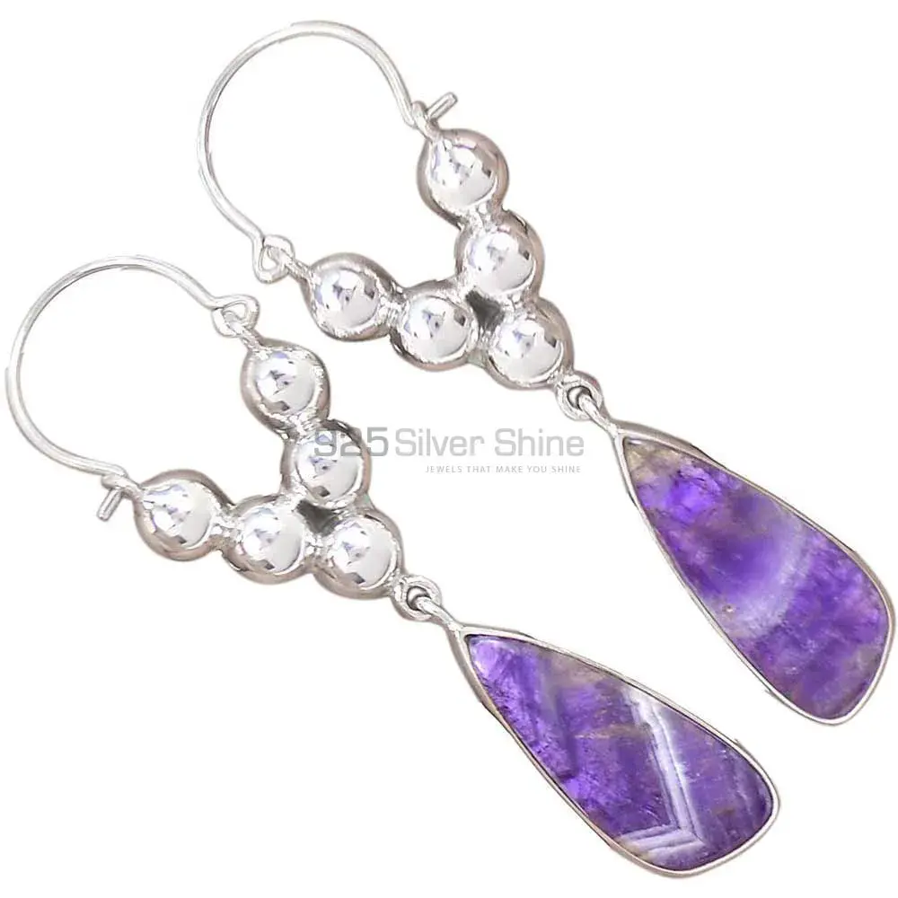 925 Sterling Silver Earrings Exporters In Genuine Amethyst Lace Agate Gemstone 925SE3072_1