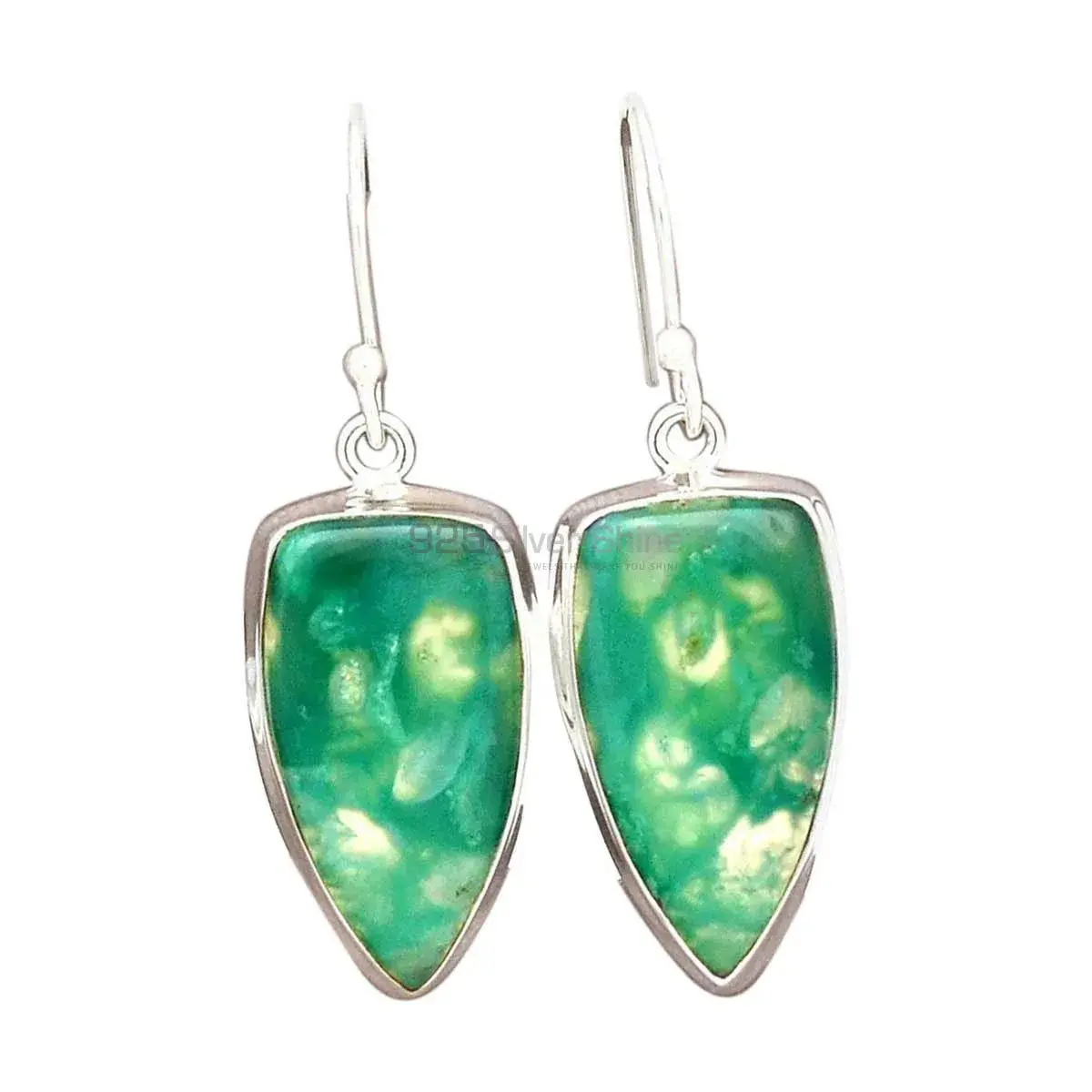 925 Sterling Silver Earrings Exporters In Genuine Chrysoprase Gemstone 925SE2280