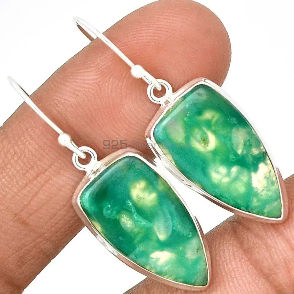 925 Sterling Silver Earrings In Genuine Chrysoprase Gemstone 925SE2280_1
