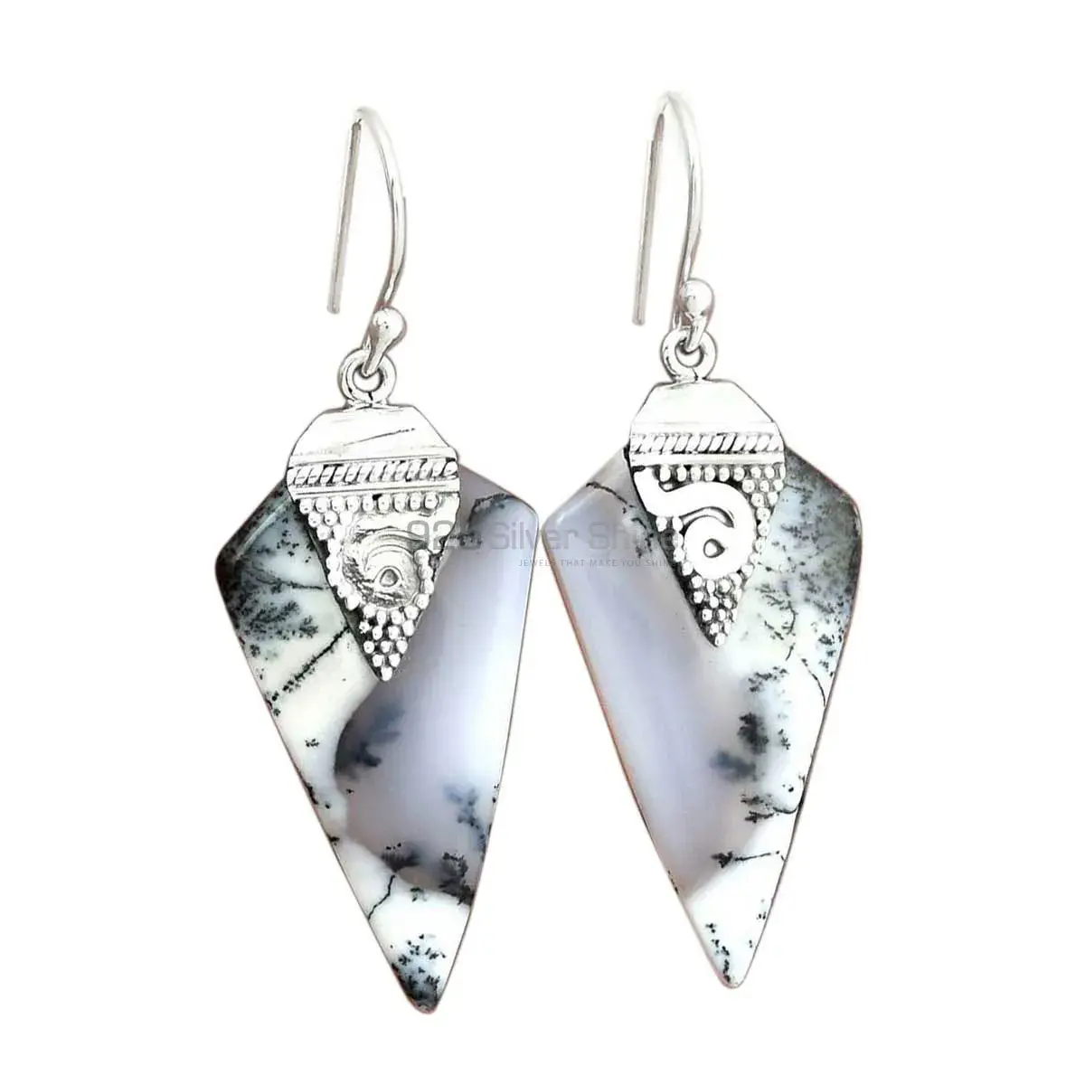 925 Sterling Silver Earrings In Genuine Dendritic Agate Gemstone 925SE2517_0