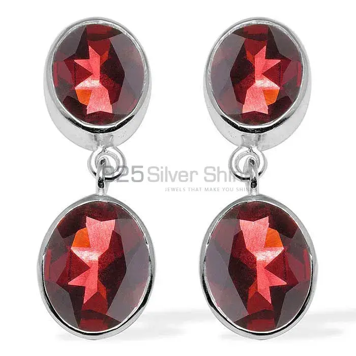 925 Sterling Silver Earrings In Genuine Garnet Gemstone 925SE1118_0