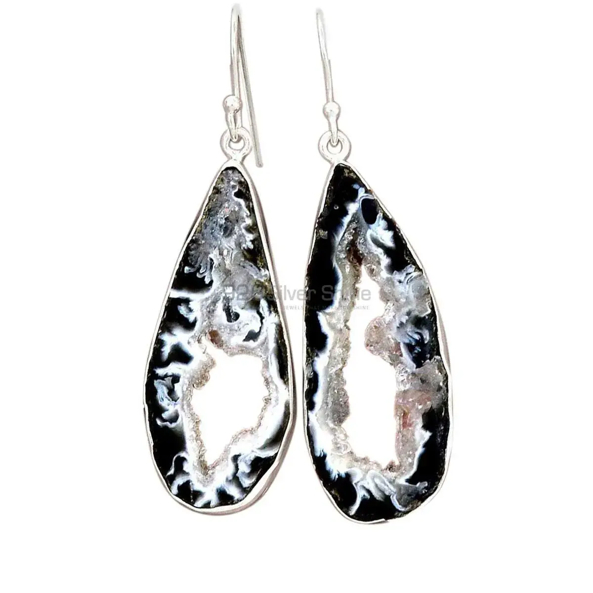 925 Sterling Silver Earrings In Genuine Geode Druzy Gemstone 925SE2201_0