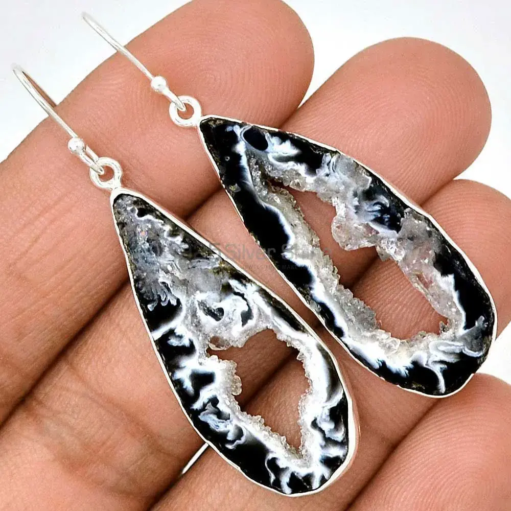 925 Sterling Silver Earrings In Genuine Geode Druzy Gemstone 925SE2201_1