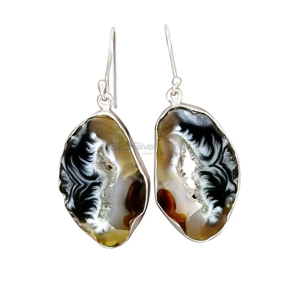 925 Sterling Silver Earrings In Genuine Geode Druzy Gemstone 925SE2201_3