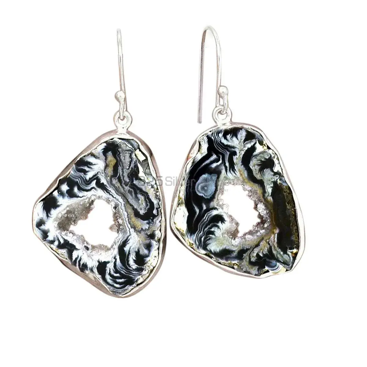 925 Sterling Silver Earrings In Genuine Geode Druzy Gemstone 925SE2201_5