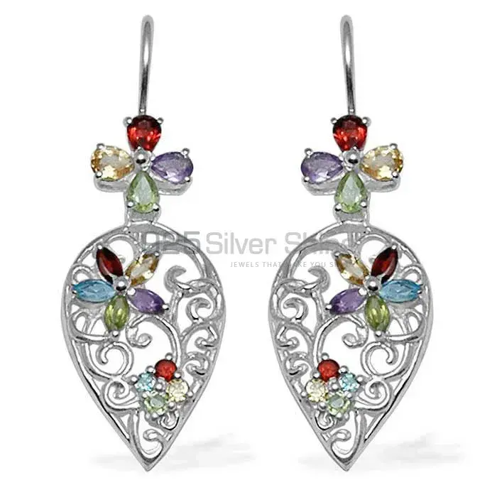 925 Sterling Silver Earrings In Genuine Multi Gemstone 925SE723_0