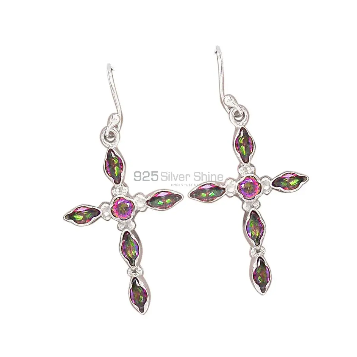 925 Sterling Silver Earrings Exporters In Genuine Mystic Topaz Gemstone 925SE2835