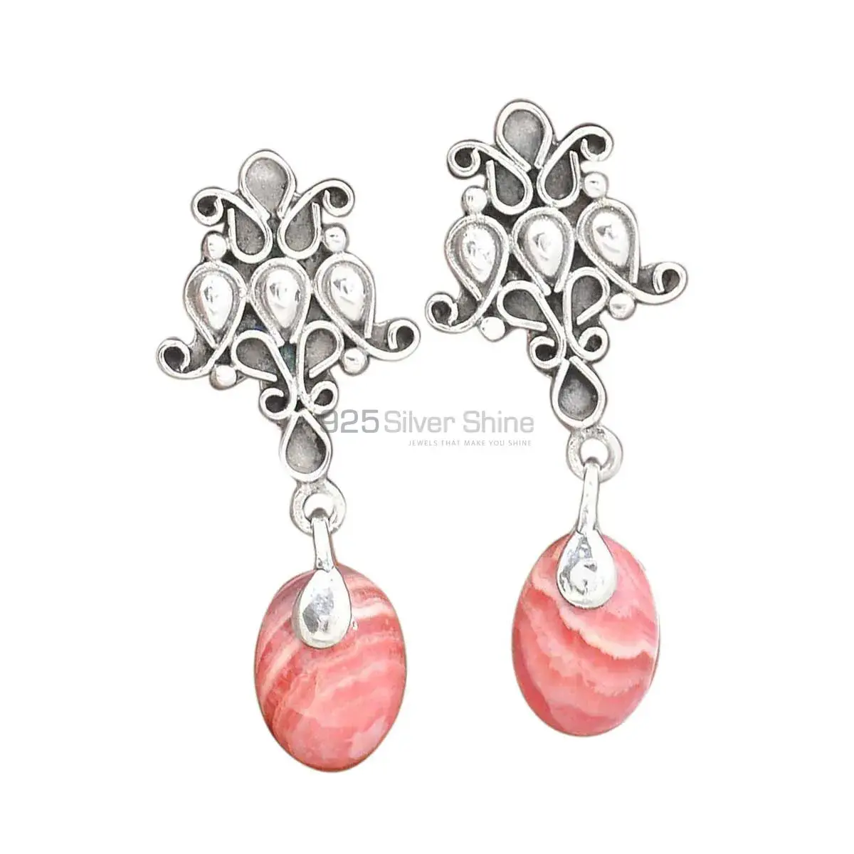 925 Sterling Silver Earrings In Genuine Rhodochrosite Gemstone 925SE2043_0