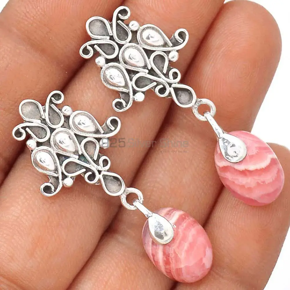 925 Sterling Silver Earrings In Genuine Rhodochrosite Gemstone 925SE2043_1