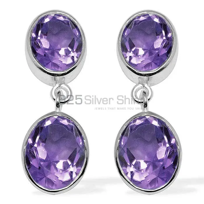 925 Sterling Silver Earrings In Natural Amethyst Gemstone 925SE1116_0